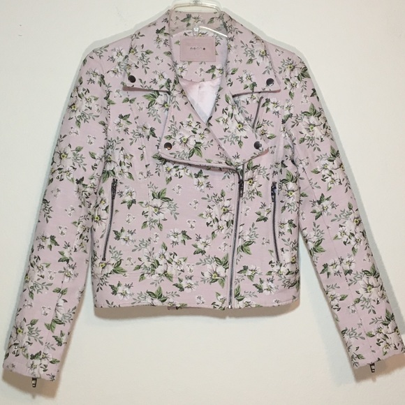Light Pink Floral Knit Moto Style Jacket S - Picture 1 of 8